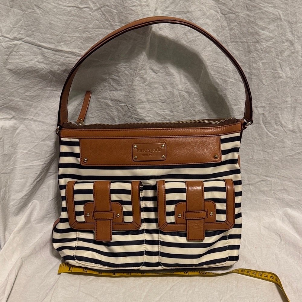 kate spade Navy and Tan Striped Shoulder Bag